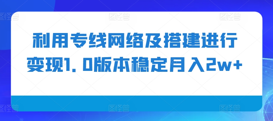 利用专线网络及搭建进行变现1.0版本稳定月入2w+【揭秘】-财兔窝项目网