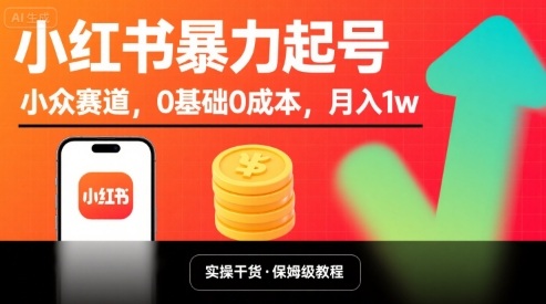 小红书暴力起号，小众赛道，0基础0成本，月入1w-财兔窝项目网
