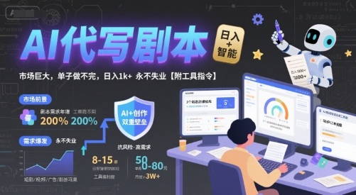 AI代写剧本，市场巨大，单子做不完，日入1k+ 永不失业【附工具指令】-财兔窝项目网