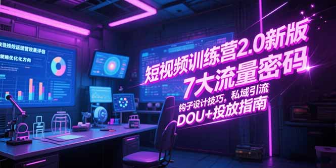 短视频训练营2.0新版，7大流量密码/钩子设计技巧/私域引流/DOU+投放指南-财兔窝项目网