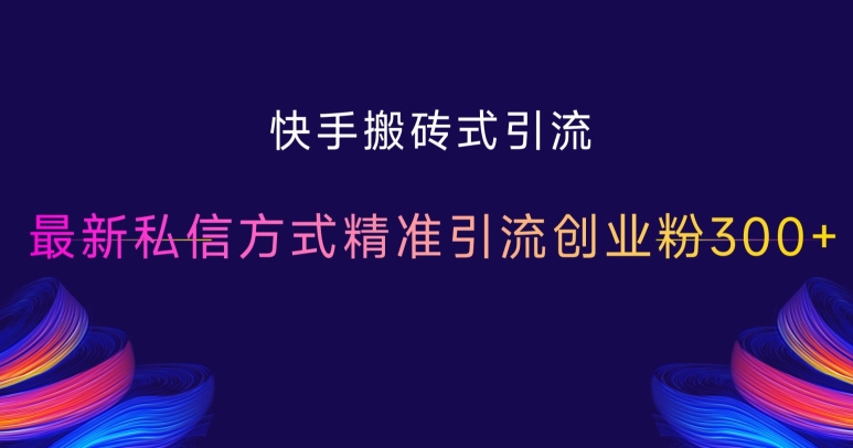 快手搬砖式引流，最新私信方式精准引流创业粉300+-财兔窝项目网