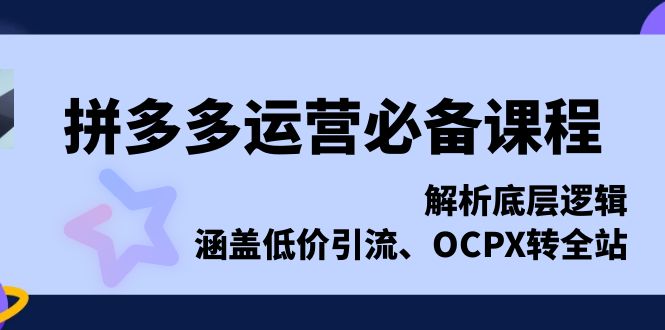 拼多多运营必备课程，解析底层逻辑，涵盖低价引流、OCPX转全站-财兔窝项目网