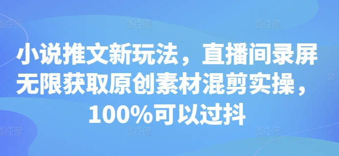 小说推文新玩法，直播间录屏无限获取原创素材混剪实操，100%可以过抖-财兔窝项目网
