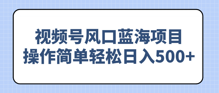 视频号风口蓝海项目，操作简单轻松日入500+-财兔窝项目网
