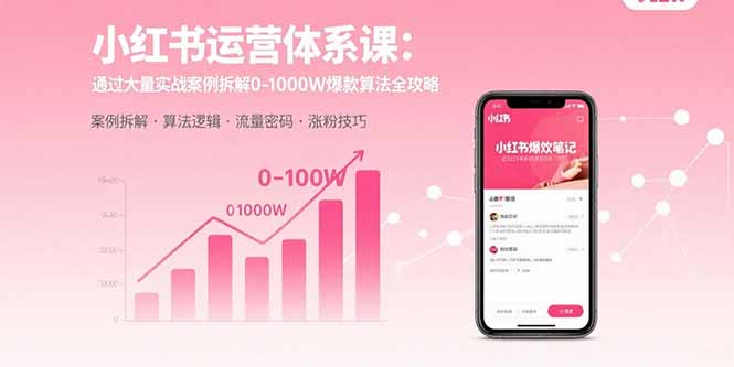 小红书运营体系课：通过大量实战案例拆解0-1000W爆款算法全攻略-财兔窝项目网