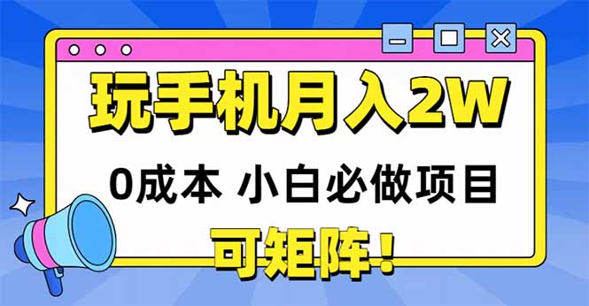 玩玩手机月入20000+，0成本小白必做项目，可矩阵-财兔窝项目网