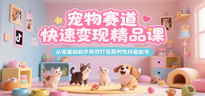 宠物赛道快速变现精品课，从零基础起步高效打造盈利性抖音账号-财兔窝项目网