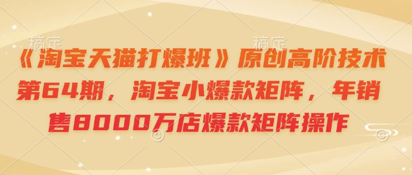 《淘宝天猫打爆班》原创高阶技术第64期，淘宝小爆款矩阵，年销售8000万店爆款矩阵操作-财兔窝项目网