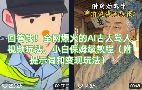 回答我！全网爆火的AI古人骂人视频玩法，小白保姆级教程(附提示词和变现玩法)-财兔窝项目网