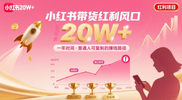 一年时间靠小红书带货项目年入20w+，最不能错的大红利项目-财兔窝项目网