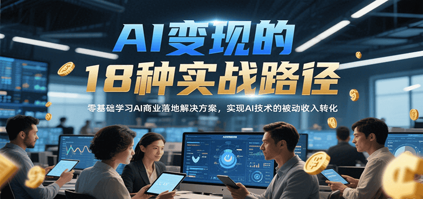 AI变现的18种实战路径，零基础学习AI商业落地解决方案，实现AI技术的被动收入转化-财兔窝项目网