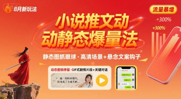 8月小说推文全新玩法，动静态图片+搭配小说文案爆量玩法-财兔窝项目网