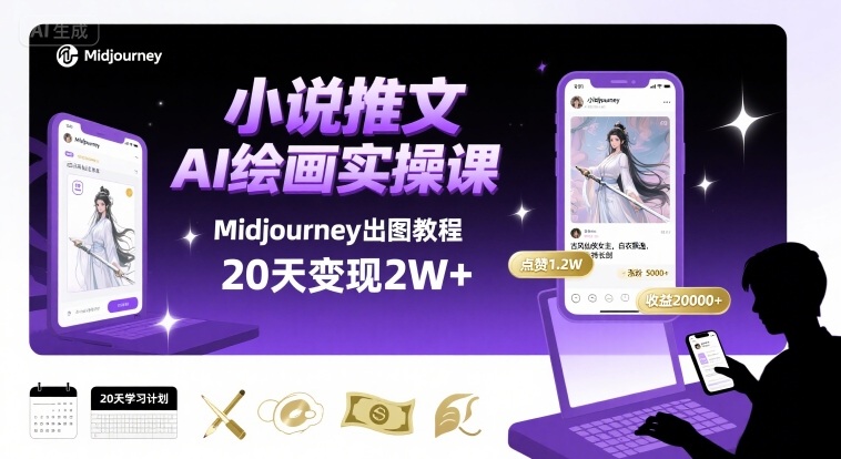 小说推文干货分享之AI绘画MJ出图实操课，用Midjourney做小说推文，20天挣2w-财兔窝项目网