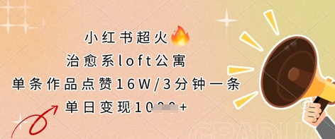 小红书超火的治愈系loft公寓，单条作品点赞16W，3分钟一条，单日变现数张-财兔窝项目网