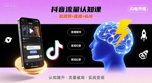 抖音流量认知课，短视频+直播+私域，认知提升，闪电开悟-财兔窝项目网