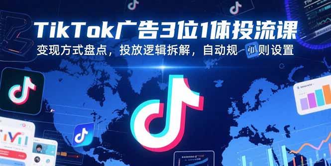 TikTok广告3位1体投流课，变现方式盘点，投放逻辑拆解，自动规则设置-财兔窝项目网