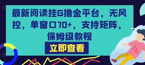 最新阅读挂G撸金平台，无风控，单窗口70+，支持矩阵，保姆级教程【揭秘】-财兔窝项目网