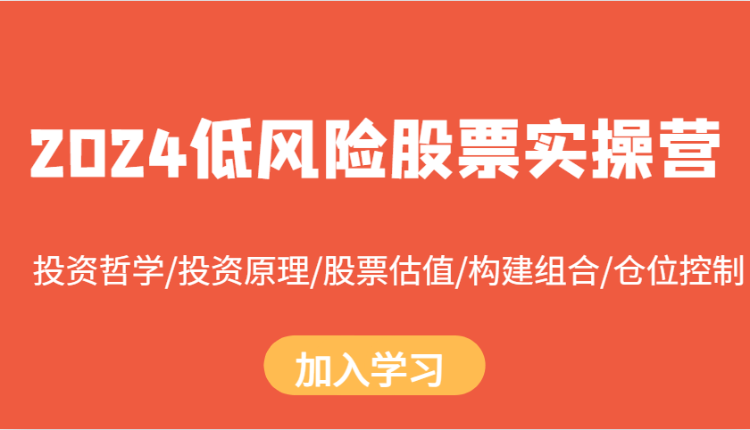 2024低风险股票实操营：投资哲学/投资原理/股票估值/构建组合/仓位控制-财兔窝项目网