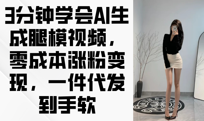 3分钟学会AI生成腿模视频，零成本涨粉变现，一件代发到手软-财兔窝项目网