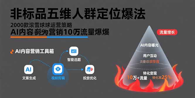 非标品五维人群定位法，2000款滚雪球运营策略，AI内容营销10万流量引爆-财兔窝项目网