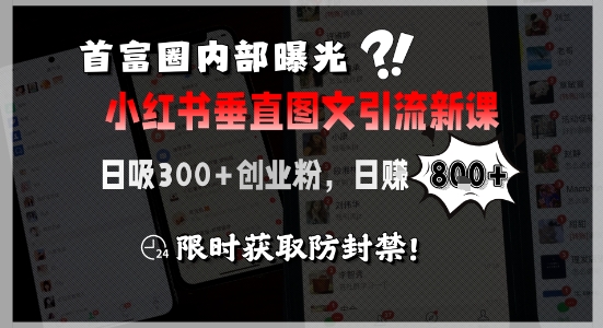 首富圈内部曝光小红书垂直图文引流新课，日吸300+创业粉，日入8张+，限时获取防封禁-财兔窝项目网