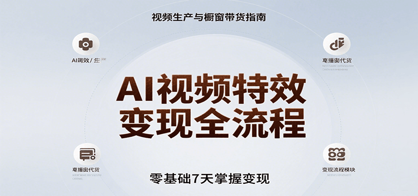 AI视频特效变现全流程，零基础7天掌握视频生产到橱窗带货变现-财兔窝项目网