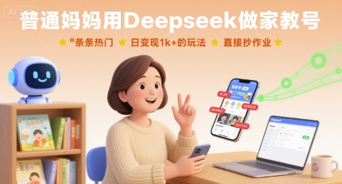 普通妈妈用Deepseek做家教号，条条热门，日变现1k+的玩法，直接抄作业-财兔窝项目网