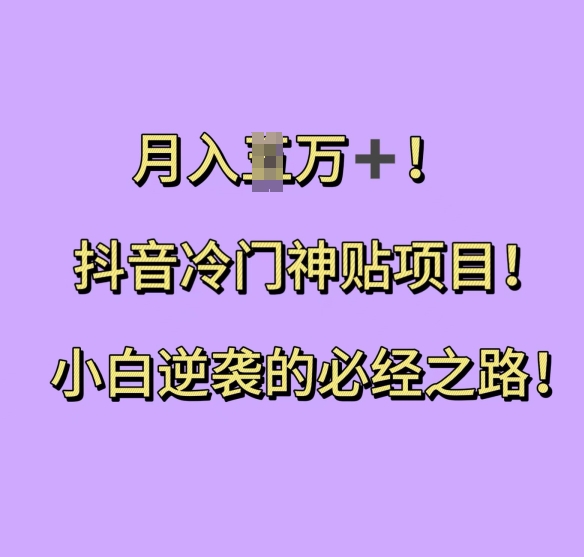 抖音冷门神贴项目，小白逆袭的必经之路，月入过W【揭秘】-财兔窝项目网