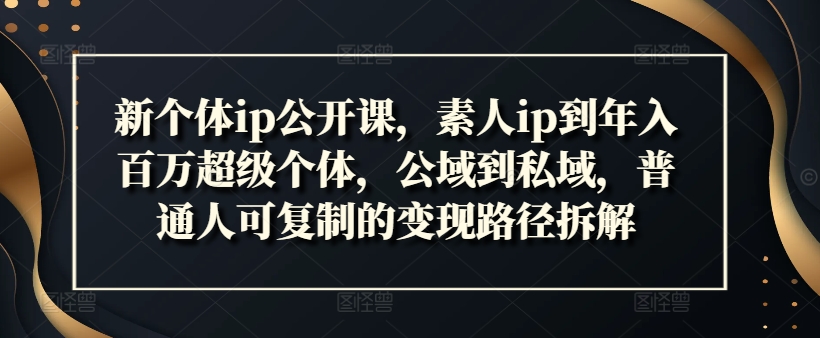 新个体ip公开课，素人ip到年入百万超级个体，公域到私域，普通人可复制的变现路径拆解-财兔窝项目网