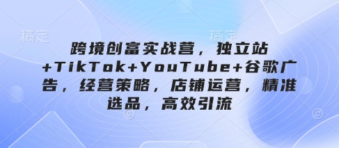 跨境创富实战营，独立站+TikTok+YouTube+谷歌广告，经营策略，店铺运营，精准选品，高效引流-财兔窝项目网