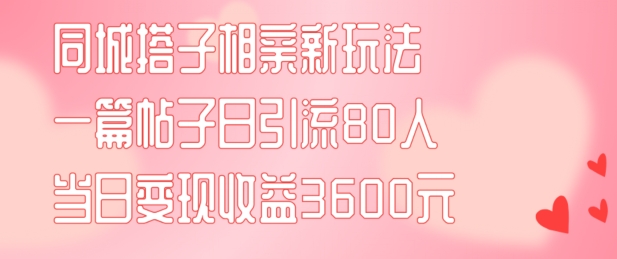 同城搭子相亲新玩法一篇帖子引流80人当日变现3600元(项目教程+实操教程)【揭秘】-财兔窝项目网