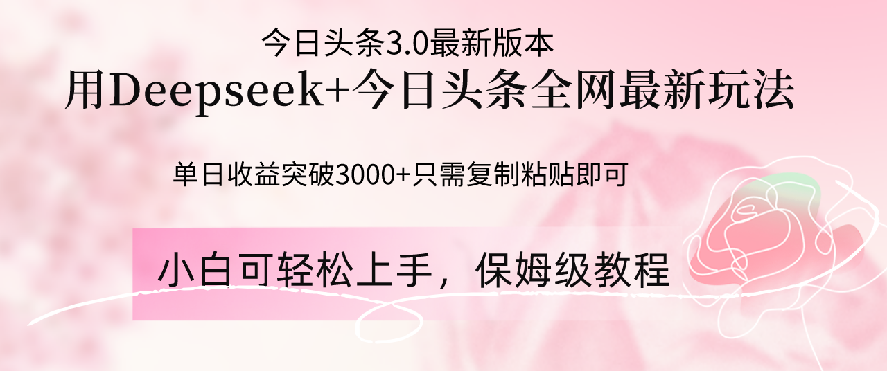 Deepseek结合今日头条全网最新玩法，单日收益突破3000+，只需要简单的…-财兔窝项目网