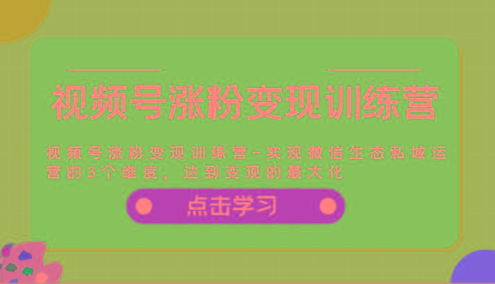 视频号涨粉变现训练营-实现微信生态私域运营的3个维度，达到变现的最大化-财兔窝项目网