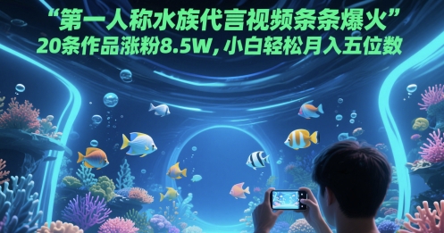 第一人称水族代言视频条条爆火，20条作品涨粉8.5W，小白轻松月入五位数-财兔窝项目网