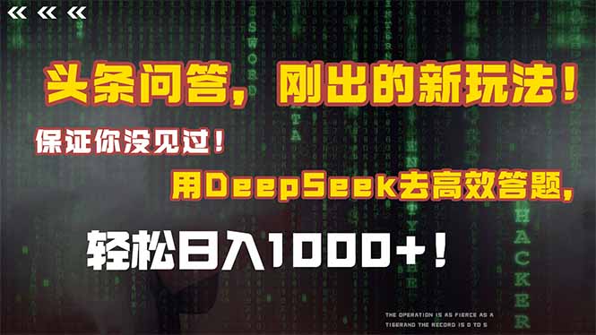 头条问答，刚出的新玩法！保证你没见过！结合Deepseek高效答题，轻松日…-财兔窝项目网