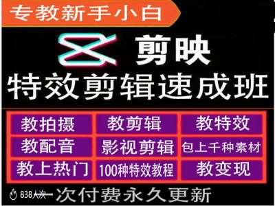 剪映特效教程和运营变现教程，特效剪辑速成班，专教新手小白-财兔窝项目网