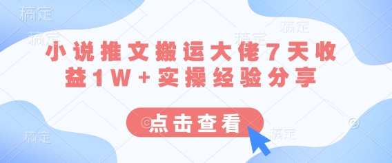 小说推文搬运大佬7天收益1W+实操经验分享-财兔窝项目网