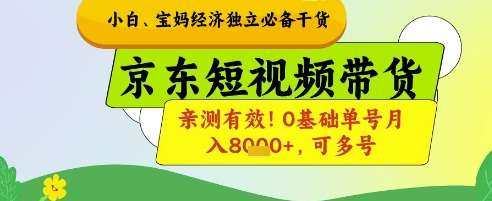 小白宝妈经济独立必备干货，京东短视频带货，亲测有效!0基础单号月入8k+，可多号【揭秘】-财兔窝项目网
