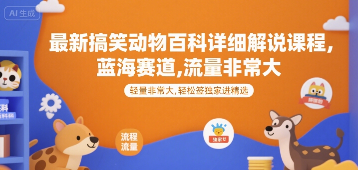 最新搞笑动物百科详细解说课程，蓝海赛道，流量非常大，轻松签独家进精选-财兔窝项目网