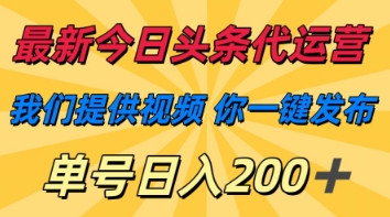 最新今日头条代运营，我们提供视频，你一键发布，单号日入200+【揭秘】-财兔窝项目网