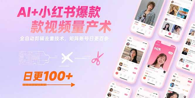 AI+小红书爆款视频量产术：全自动剪辑去重技术，矩阵账号日更百条-财兔窝项目网