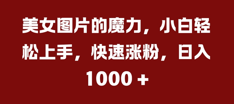 美女图片的魔力，小白轻松上手，快速涨粉，日入几张【揭秘】-财兔窝项目网