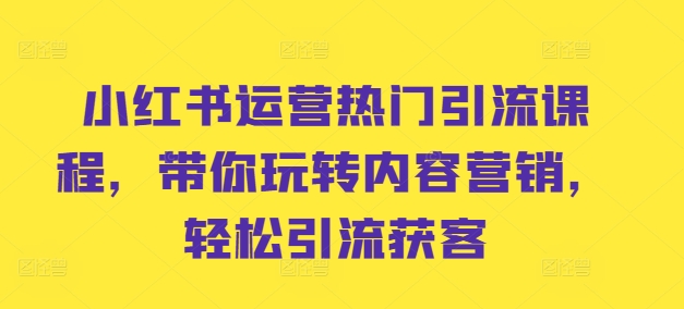 小红书运营热门引流课程，带你玩转内容营销，轻松引流获客-财兔窝项目网