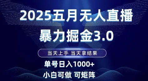 2025五月无人直播暴力掘金3.0，当天上手，当天拿结果，单号日入1k+小白可做可矩阵【揭秘】-财兔窝项目网