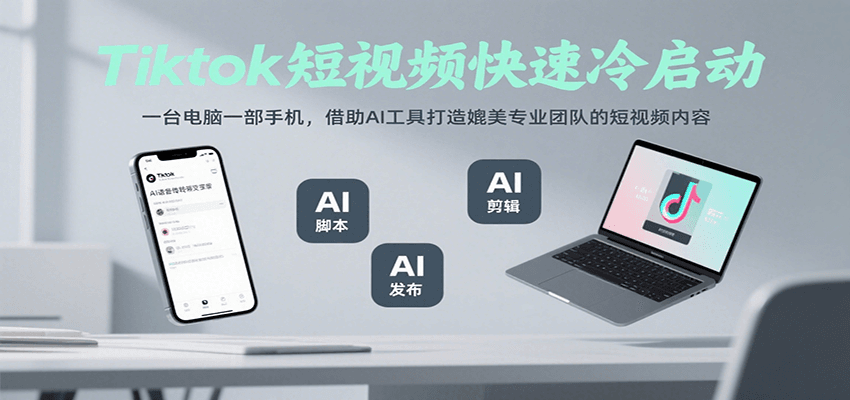 Tiktok短视频快速冷启动，一台电脑一部手机，借助AI工具打造媲美专业团队的短视频内容-财兔窝项目网