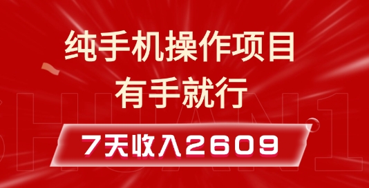 纯手机操作的小项目，有手就能做，7天收入2609+实操教程【揭秘】-财兔窝项目网