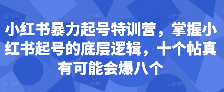 小红书暴力起号特训营，掌握小红书起号的底层逻辑，十个帖真有可能会爆八个-财兔窝项目网