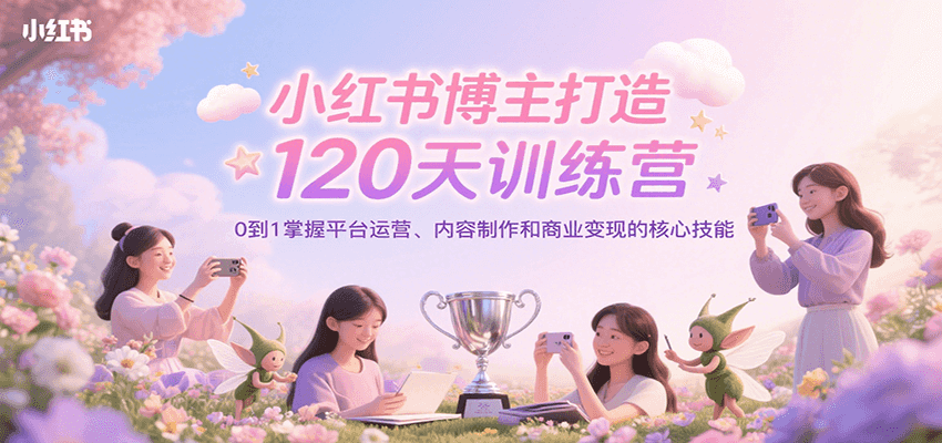 小红书博主打造120天训练营，0到1掌握平台运营、内容制作和商业变现-财兔窝项目网