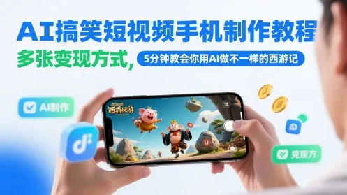AI搞笑短视频手机制作教程，多张变现方式，5分钟教会你用AI做不一样的西游记-财兔窝项目网