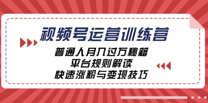 视频号运营训练营：普通人月入过万秘籍，平台规则解读，快速涨粉与变现-财兔窝项目网